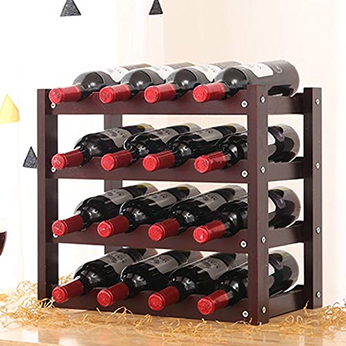 4-Tier Stackable Wine Rack -Foldable Wooden Countertop Cabinet Wine Holder Storage Stand Cellar- Free Standing - Perfect for Bar, Wine Cellar, Ba