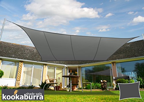 Kookaburra 6m x 5m Rectangle Water Resistant Garden Patio Sun Shade Sail Canopy 96.5% UV Block with Free Rope (Charcoal)