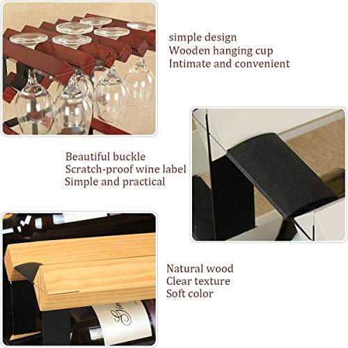 KEppd Wine Rack,Wine Glass Drying Rack and Bottle Holder, Wine Rack with 6 Glass Holder and 6 Bottle Holder, Perfect for Wine Lovers and Guests,W