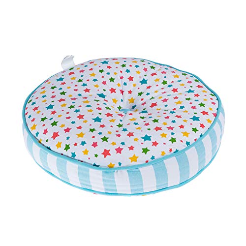HOMESCAPES Multi-coloured Round Floor Cushion Large Decorative Circular Children’s & Garden Seat Pad with Star Pattern, Pre-Filled 100% Cotton In