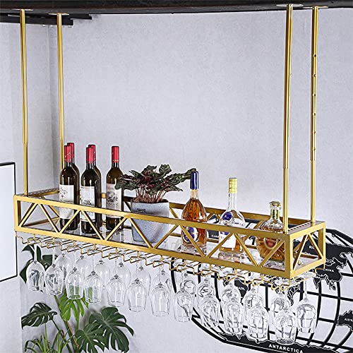 Hanging Wine Rack With Glass Rack and Shelf, Adjustable Metal Ceiling Wine Glass Rack, Kitchen, Restaurant and Bar Decoration, Length 60/80/100/1