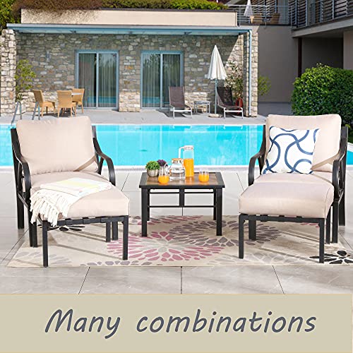 LOKATSE HOME Outdoor Dining Chair Patio Bistro Furniture Metal Single Armchair with Cushion, Beige