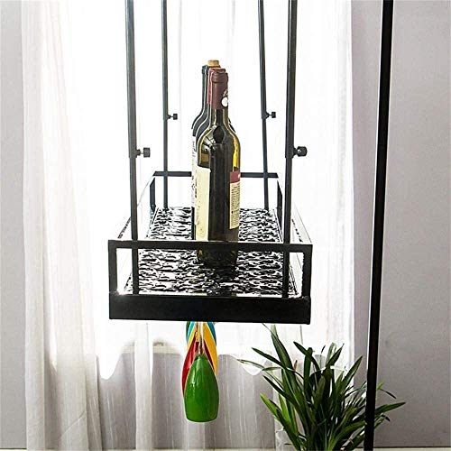 SUCHETA Hanging Wine Rack with Glass Holder and Shelf, Wine Lovers Bar Furniture& Home Bar Furniture Loft Wall Shelf Metal Iron Ceiling Rack Stor