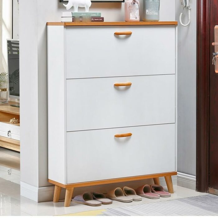 TJLSS Ultra-Thin Shoe Cabinet Home Doorway Home Tilting Entrance Cabinet Integrated Solid Wood Leg Shoe Rack