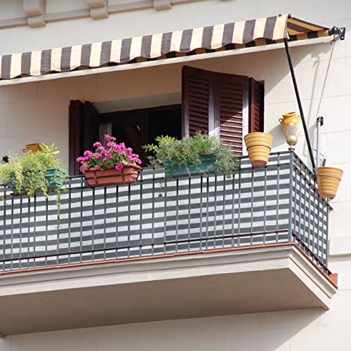 Relaxdays Garden Privacy Screen, for Balcony & Patio, UV Resistant, HDPE, 1 m x 6 m, Grey/White
