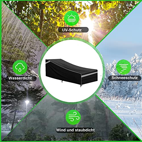 Pack of 2 Garden Lounger Cover with Reflective Stripes, 200 x 70 x 40/75 cm Sun Lounger Protective Cover with 4 Windproof Buckles, Heavy Duty 210