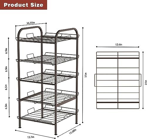 FAGIGY Water Bottle Organizer,5 Tier Vertical Free Standing Storage Rack, Large Capacity Stackable Can Storage Dispenser for Kitchen Cabinet or P