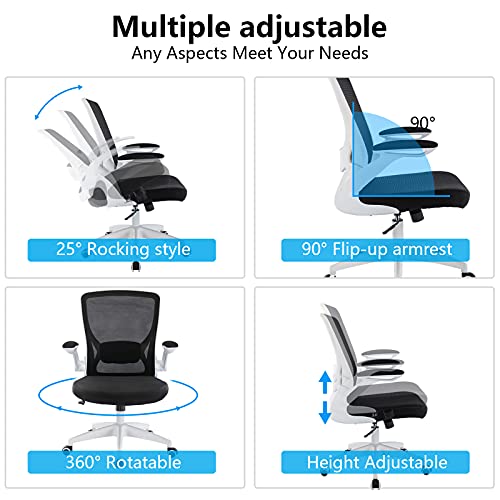 KERDOM Ergonomic Office Chair, Breathable Mesh Desk Chair, Lumbar Support Computer Chair with Wheels and Flip-up Arms, Swivel Task Chair, Adjusta