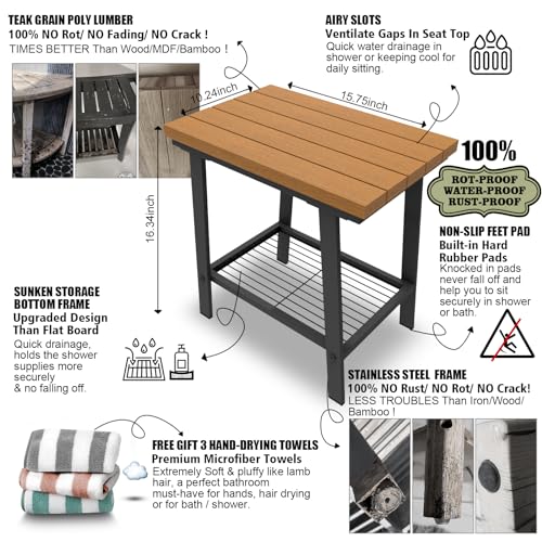 Shower Stool, Shower Benches For Inside Shower, Shower Seats For Shaving Legs Bathroom Bench Waterproof Corner Bench Stainless Steel Poly Lumber