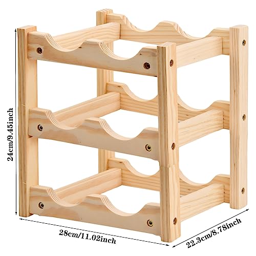 Fangehong Wooden Wine Rack, 3 Tier 6 Bottles Wine Bottle Display Shelves, Free Standing Wine Storage Holder, Wine Racks for Kitchen Pantry Wine C