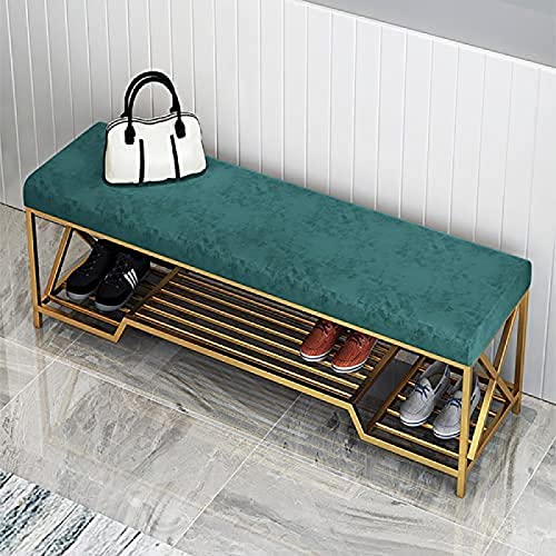 Luxurious Shoe Bench With Golden Shoe Shelf,Velvet Upholstered Shoe Rack Bench Shoe Organizer,Entryway Bench,Pink,100X35X45Cm(39X14X18Inch)