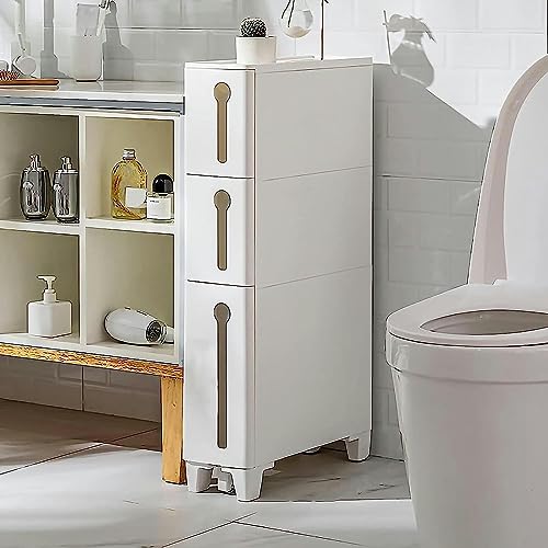 Freestanding Utility Storage Pantry Cabinet Cupboard for Small Spaces, (W) 6in Skinny Bathroom Storage Cabinet with Plastic Storage Drawers for L