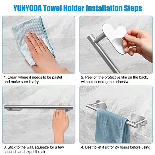Self Adhesive Towel Rail, 5 in 1Bathroom Accessories Kit for Bathroom & Kitchen Silver Towel Rail Bath Towel Holder Toilet Holder Wall Mounted No