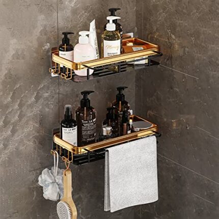 2 Pack of Toilet Rack Bathroom Over The Toilet, Gold Aviation Aluminum Bathroom Storage Organizer Toilet Shelves for organizing Paper With Towel