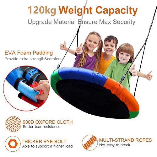 Nest Swing Round Tree Swing Flying Family Swing Seat with Hanging Straps Set For Kids Children Friends Adult Outdoor Backyard Garden (Multicolour
