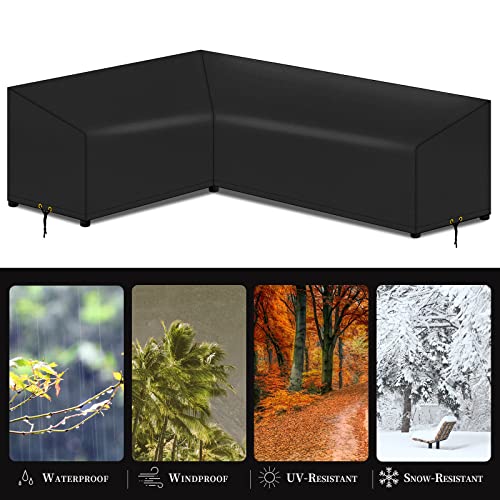 PATIO PLUS L-Shape Garden sofa Cover, Waterproof, Windproof, Anti-UV, 420D Oxford Fabric Outdoor Rattan Corner Sofa Cover, 210(left) x260(RIGHT)