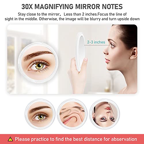MIYADIVA Hand Mirror 30X Magnifying Mirror with Handle,Travel Handheld Mirror with Double-Sided 1X/30X Magnifying Makeup Mirror,5In Foldable Make