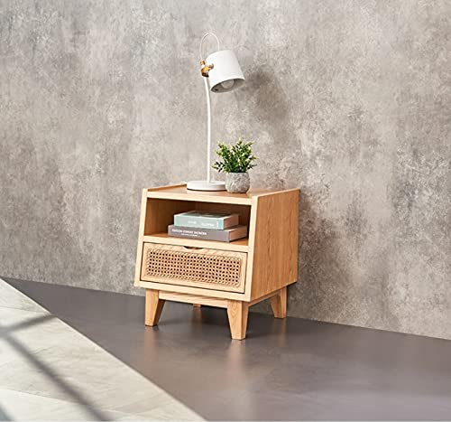 JJZXD Solid Wood Log Color Bedside Table Simple Rattan Nordic Small Cabinet Storage Cabinet 40 * 50cm Wide Bedroom Dresser