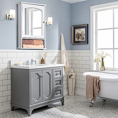 Lantaly Bathroom Medicine Cabinet Wall Mounted Mirror Cabinet with Single Doors and Adjustable Shelf, Accent Home Furniture Wooden Storage Cabine