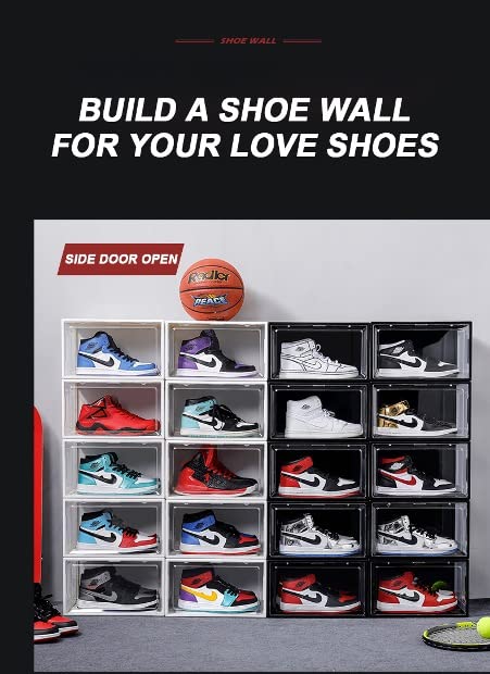 Clear Shoe/Sneaker Box PVC Stackable Plastic Shoe Case Drop Front Foldable Hard Transparent Sneaker Crates Magnetic Enclose Dust Proof 100 Percen