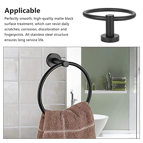 Knpwer Towel Ring 304 Stainless Steel Matte Black Towel Holder Round Shape Hand Towel Holder with Screws for Bathroom