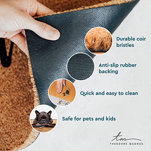 THEODORE MAGNUS Natural Coir Doormat with Non-Slip Backing - 17 x 30 - Outdoor / Indoor - Natural - Live Laugh Leave - COIR-1730-15-405