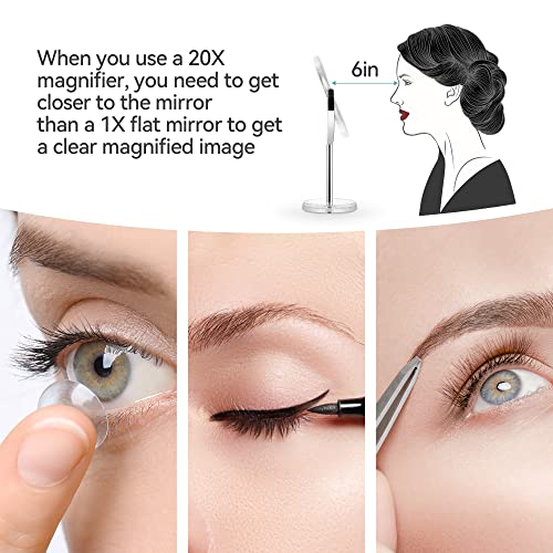 MIYADIVA 20X Magnifying makeup mirror, Double Sided 1X & 20X magnifying mirror on stand, Magnifying mirror 20x, Tabletop Magnified Vanity Mirror