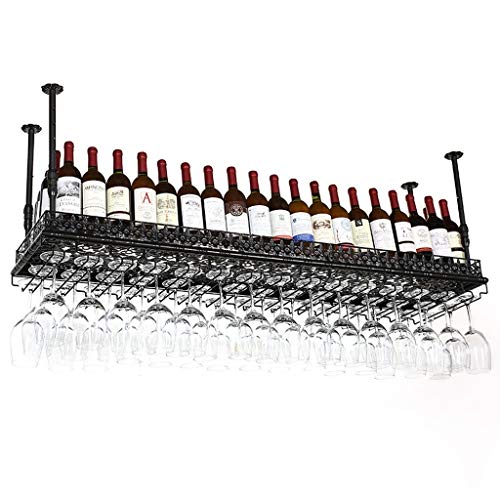 PIBM Industrial Vintage Wine Rack, Bar Floating Hanging Shelf, Retro Upside down Stemware Goblet Wine Glass Holder,Restaurant Tableware Bottle St