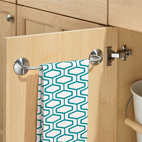mDesign Set of 2 Self-Adhesive Kitchen Towel Rail - Durable Steel Dish Cloth and Towel Rack - Stick-On Towel Holders for the Kitchen - Matte Silv