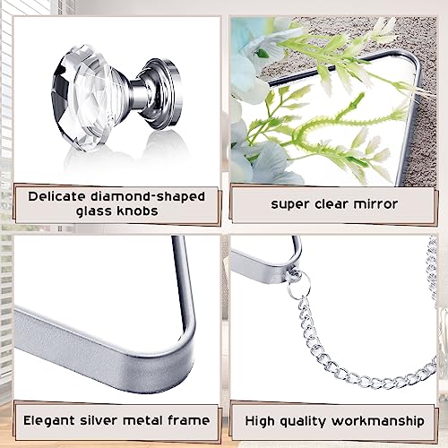 Qunclay Diamond Wall Mirror with Chain Hanging Mirror Set with Diamond Handle Frame Decorative Chain Mirror for Home Entryways Living Room Dining