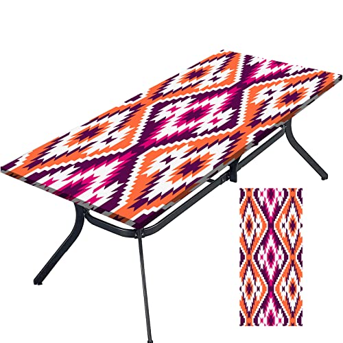 Tablecloth for Folding Table, boho Picnic Table Cover, Waterproof Fitted Table Covers for 6 Foot Tables, Elastic Rim Plastic Table Cover for Picn