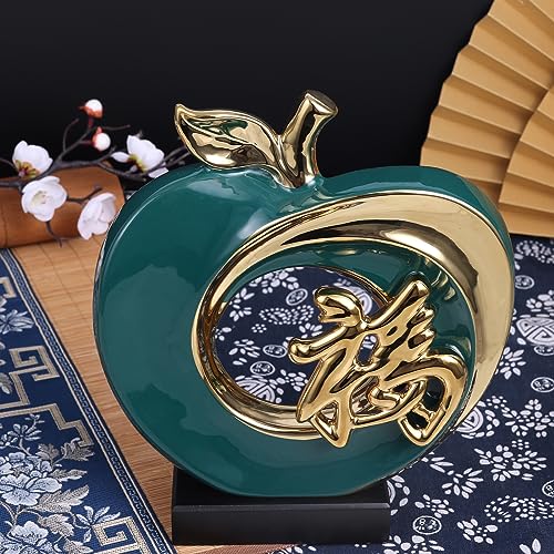 LINYTHER Creative Apple Modern Style Home Furnishings, Chinese Kanji Ceramic Apple Statue, Decorations for Living Room, Bedroom, Wine Cabinet - G