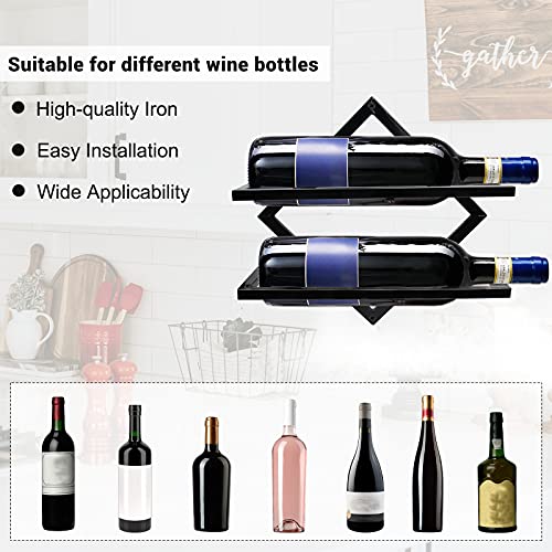 Metal Wall Mounted Wine Holder, Upgrade Foldable Hanging Wall Wine Rack Organizer for 2 Liquor Bottles, Red Wine Bottle Display Hanger with Screw