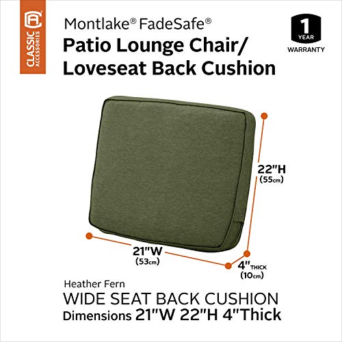 Classic Accessories Montlake Water-Resistant 21 x 22 x 4 Inch Patio Lounge Back Cushion, Heather Fern Green, Outdoor Loveseat Cushions