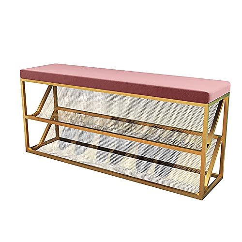 shoe storage bench ottoman Storage Benches Entry Shoe Bench With Comfy Cushion,③-Tier Metal Mesh Shoe Rack Bench Shoe Organizer,Modern Hallway Sh