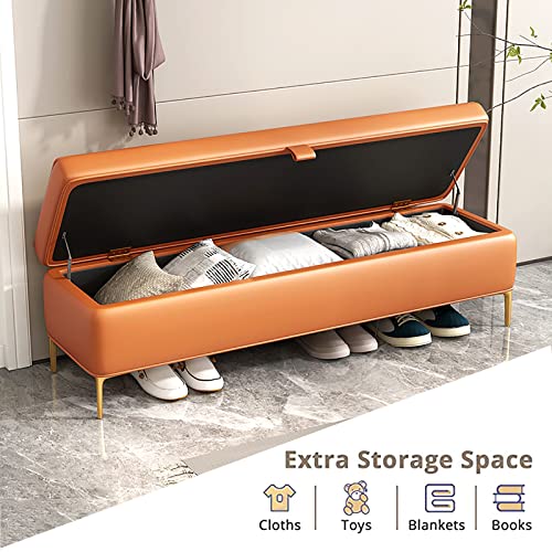 Storage Bench,Faux Leather Storage Bench,Premium End of Bed Bench with Storage,Modern Upholstered Bench Shoe Bench Bedroom Bench-Blue 100x40x45cm