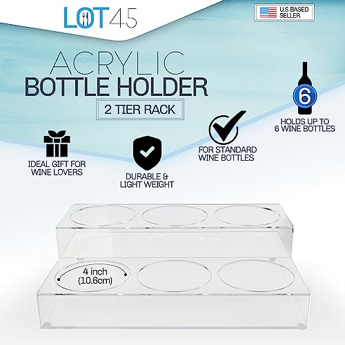 Lot45 Syrup Dispenser Coffee Bar Organizer - 2-Tiered Clear Acrylic Syrup Bottle Holder - Liquor Bottle Display Shelf - Countertop Barista Coffee