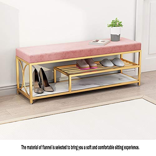 Shoe Rack Shoe Changing Stool Velvet seat Double Convenient Storage Design Metal Bedroom Bed end Stool (Color : Green, Size : 60cm/23.6in)