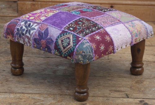 Classic Patchwork Brocade Mauve Indian Footstool