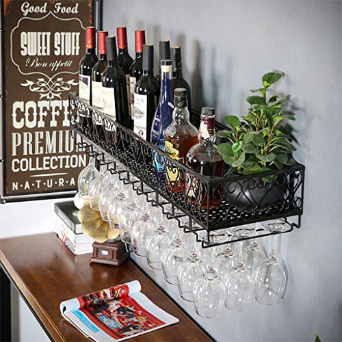 EYLINK Wine racks Wall-Mounted, Metal Wine Glass Rack Organizer, Bottle Glass Holder Bar Accessories Shelving for 9 Bottles Wine Storage Display