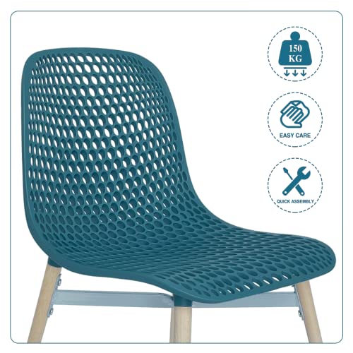 U2PICK Dining Chairs Set of 4 Wooden Legs Plastic Chairs Contemporary Dining Room Chairs Lounge Dining Room Kitchen Home Office Chair Teal, 50 x