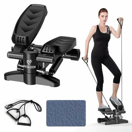Mini Mute The Sound Stair Stepper,300LBS Loading Capacity, with LCD Monitor Floor mat Resistance Rope Hydraulic Fitness Stepper for Home Desk or