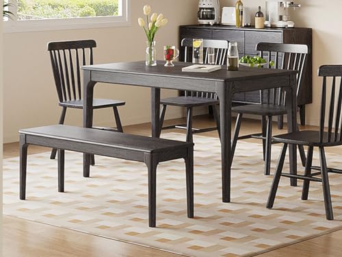 MU RONG Dining Bench, Wood Bench Solid Oak Black Color Bench Indoor Dining Room Table Home Bedroom Bed End Restaurant Modern Hallway Furniture, 3