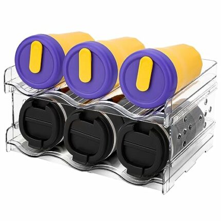 Water Bottle Organiser 2 Pack - Upgraded Stackable Water Bottle Storage Rack, Plastic Wine Water Bottle Holder for Cabinet, Cupboard, Refrigerato