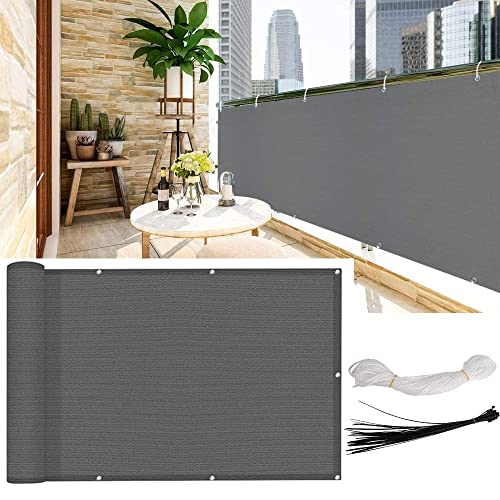 KAHEIGN Balcony Privacy Screen, 0.9m x 5m Patio Privacy Protective Screens 200g/m² HDPE 95% UV Block Porch Privacy Fence Cover for Backyard Deck