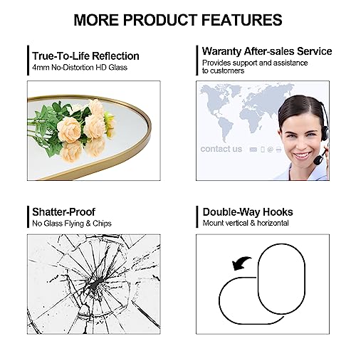 ANDY STAR Gold Mirror, 20x30 Inch Brushed Gold Oval Mirrors for Bathroom, Brass Pill Shaped Mirror, Modern SUS304 Stainless Steel Metal Frame