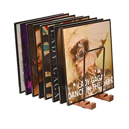Yorkmills Vinyl Record Storage, Display Up to 50 LP Albums DVDs CDs, Solid Wood Vinyl Holder with Stainless-Steel lp Storage Boxes shelf Stand Ca