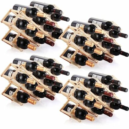 4 Pack 10 Bottles Wooden Wine Rack, Freestanding Wine Rack Foldable Countertop Wine Rack Display Shelf Countertop Wine Bottle Holder Wine Shelves
