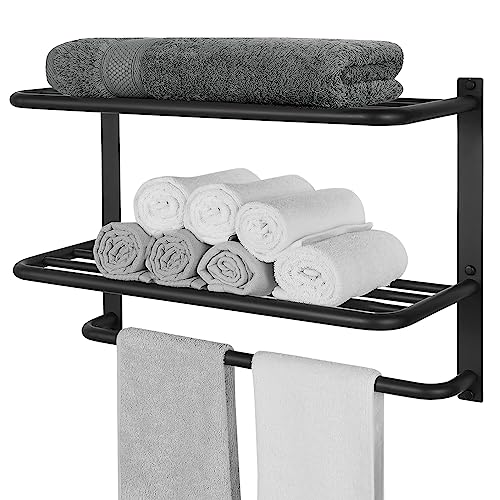 DEWVIE Bathroom Towel Rack with Tower Bars SUS 304 Stainless Steel Lavatory Bath Towel Shelf Wall Mount Towel Holder Polished Surface Finish, 22