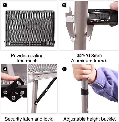 REDCAMP Folding Portable Grill Table for Camping, Lightweight Aluminum Metal Grill Stand Table for Cooking Outdoor BBQ, Easy to Assemble with Adj